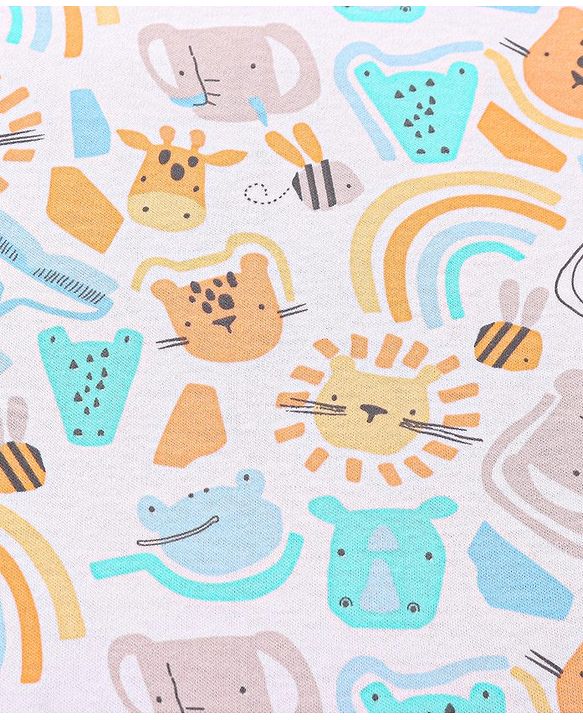 Babyhug Cotton Interlock Knit Towel with Hood Animal Print L 76 x B 76 cm - Yellow White & Blue