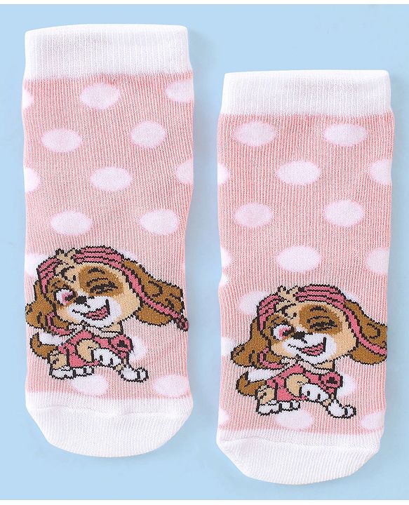 Cute Walk by Babyhug Cotton Blend Ankle Length Anti Bacterial Socks Paw Patrol Design Pack of 3 - Pink & Purple