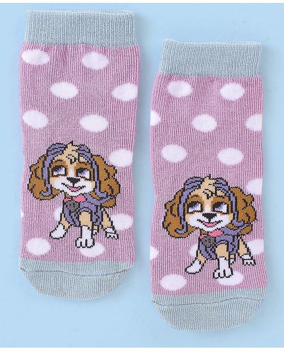 Cute Walk by Babyhug Cotton Blend Ankle Length Anti Bacterial Socks Paw Patrol Design Pack of 3 - Pink & Purple