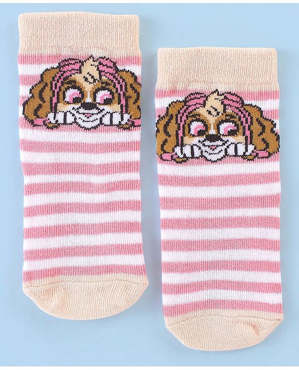 Cute Walk by Babyhug Cotton Blend Ankle Length Anti Bacterial Socks Paw Patrol Design Pack of 3 - Pink & Purple