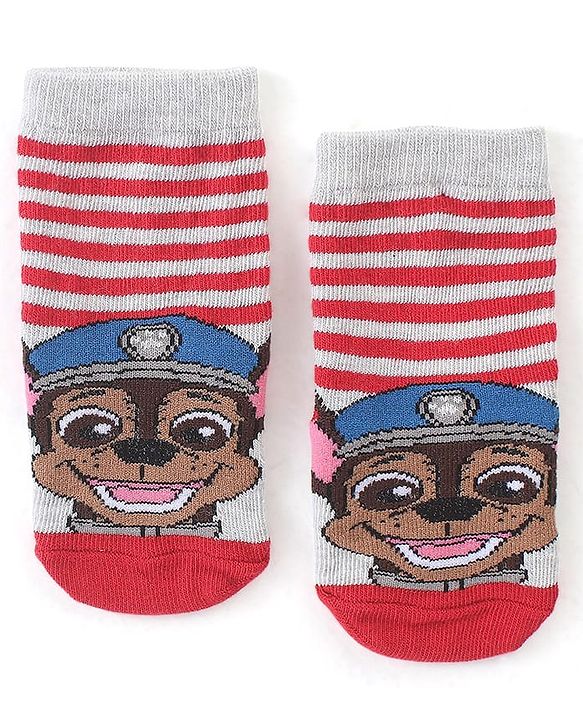 Cute Walk by Babyhug Cotton Blend Ankle Length Anti Bacterial Socks Paw Patrol Design Pack of 3 - Red & Blue