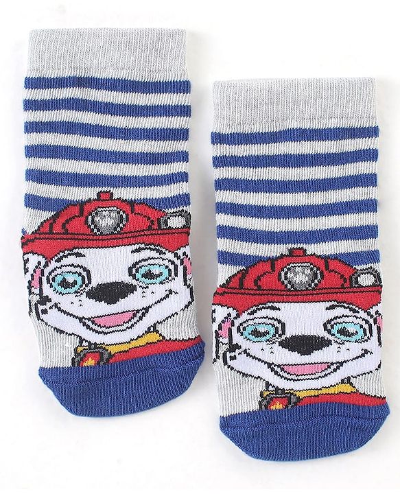 Cute Walk by Babyhug Cotton Blend Ankle Length Anti Bacterial Socks Paw Patrol Design Pack of 3 - Red & Blue