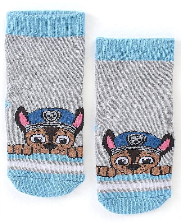 Cute Walk by Babyhug Cotton Blend Ankle Length Anti Bacterial Socks Paw Patrol Design Pack of 3 - Blue