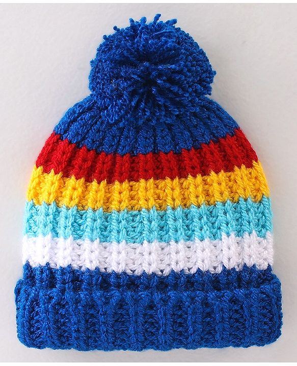 Babyhug Woollen Caps with Pompom - Multicolour