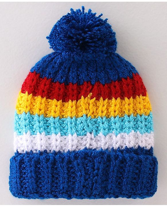 Babyhug Woollen Caps with Pompom - Multicolour