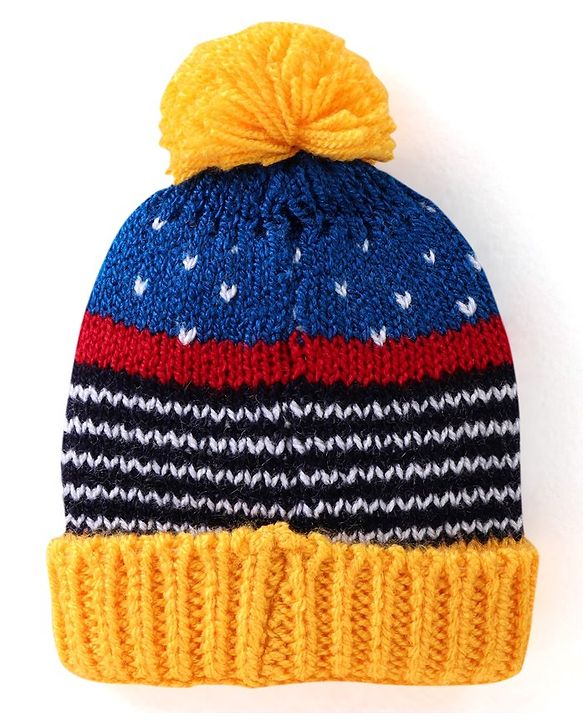 Babyhug Woollen Cap with Pompom - Multicolour