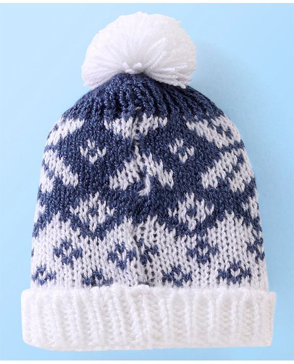Babyhug Woollen Cap with Design - Navy Blue & White