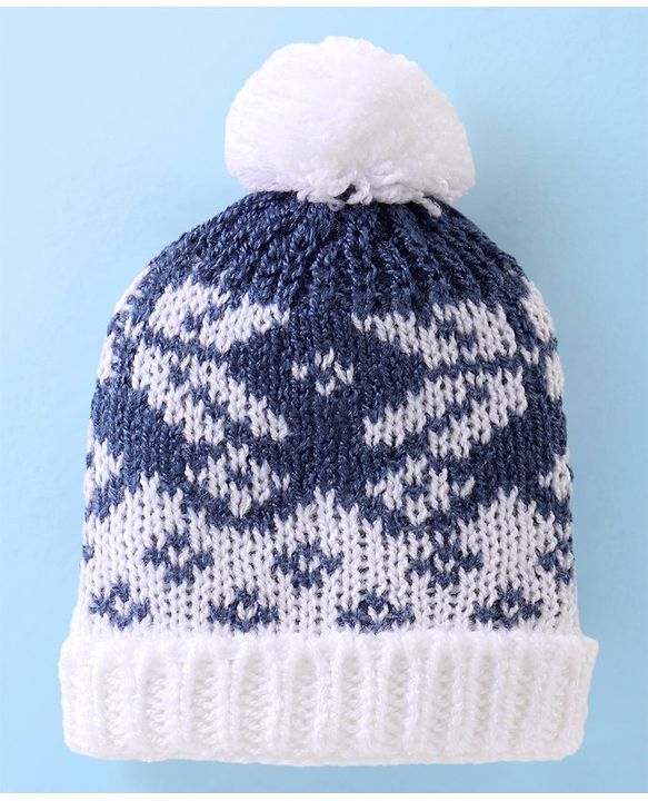 Babyhug Woollen Cap with Design - Navy Blue & White
