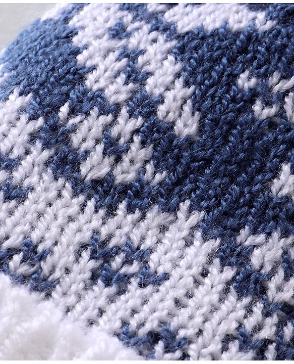 Babyhug Woollen Cap with Design - Navy Blue & White