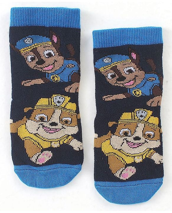 Cute Walk by Babyhug Cotton Blend Ankle Length Anti Bacterial Socks Paw Patrol Design Pack of 3 - Grey & Blue