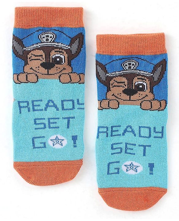 Cute Walk by Babyhug Cotton Blend Ankle Length Anti Bacterial Socks Paw Patrol Design Pack of 3 - Grey & Blue