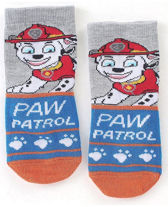 Cute Walk by Babyhug Cotton Blend Ankle Length Anti Bacterial Socks Paw Patrol Design Pack of 3 - Grey & Blue
