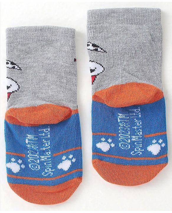 Cute Walk by Babyhug Cotton Blend Ankle Length Anti Bacterial Socks Paw Patrol Design Pack of 3 - Grey & Blue
