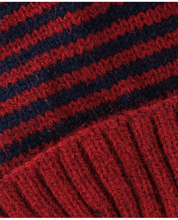 Babyhug Knit Striped Woollen Cap - Red & Black