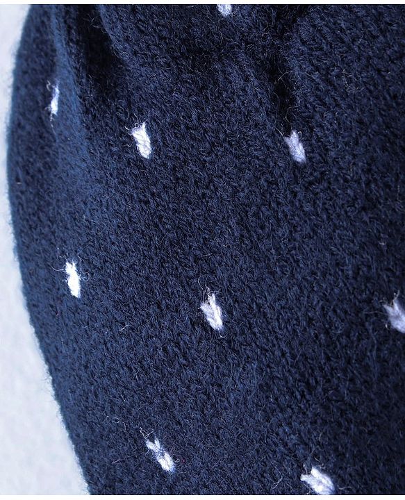 Babyhug Knitted Woolen Cap with Pom Pom Applique - Navy Blue