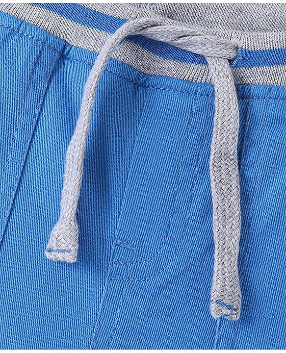 Babyhug Cotton Stretch Woven Full Length with Rib Trouser Solid Colour- Blue