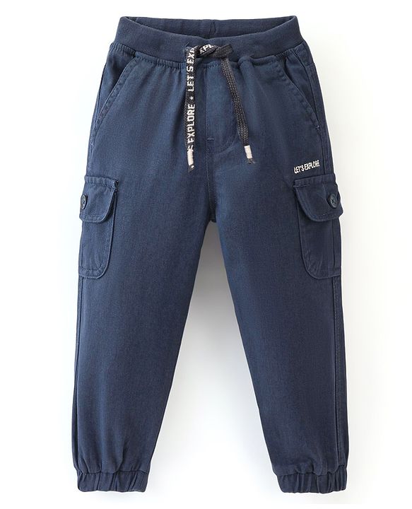 Babyhug Cotton Spandex Woven Full Length Solid Joggers - Rust Brown