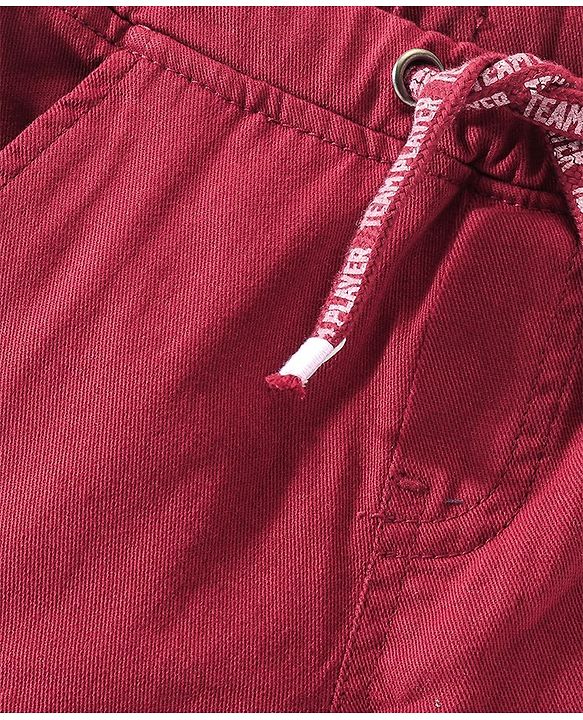 Babyhug Cotton Full Length With Stretch Trousers Solid Colour - Red
