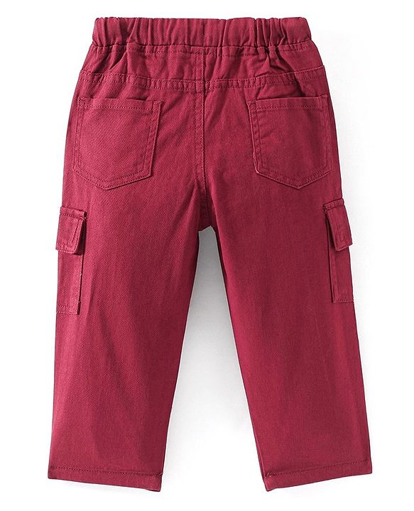 Babyhug Cotton Full Length With Stretch Trousers Solid Colour - Red