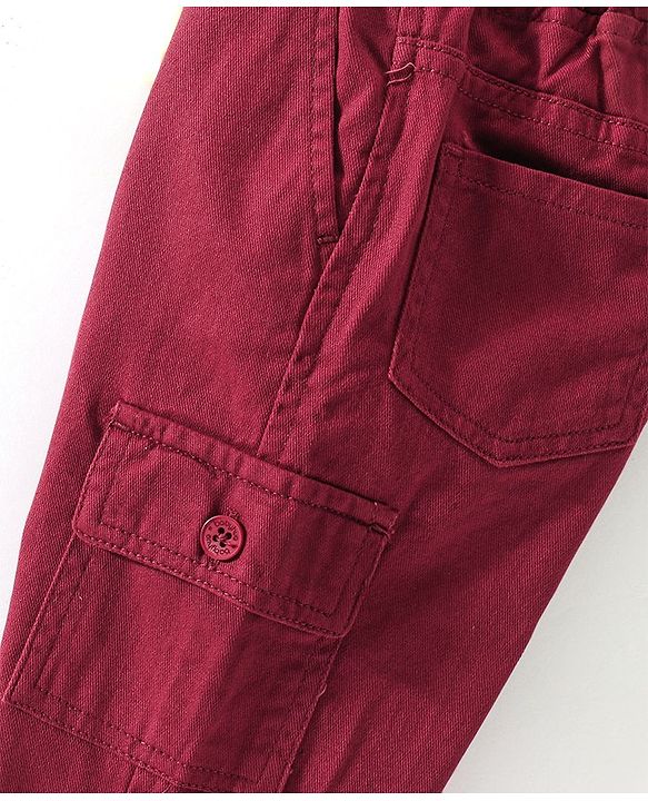 Babyhug Cotton Full Length With Stretch Trousers Solid Colour - Red