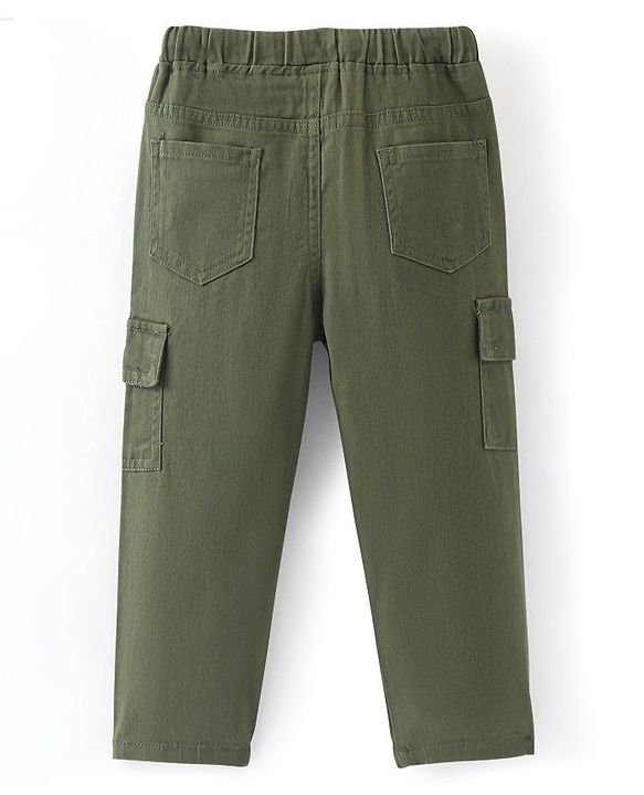 Babyhug Cotton Full Length Solid Joggers With Stretch- Olive
