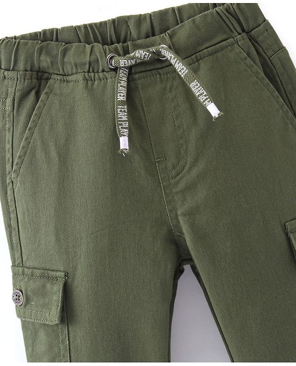 Babyhug Cotton Full Length Solid Joggers With Stretch- Olive