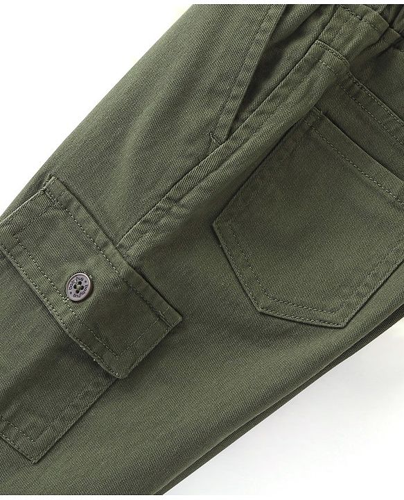 Babyhug Cotton Full Length Solid Joggers With Stretch- Olive
