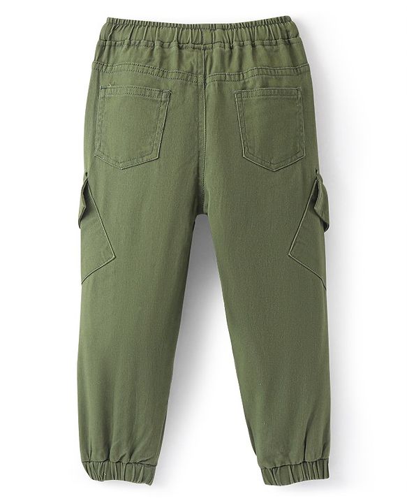 Babyhug Cotton Full Length Solid Joggers With Stretch- Olive