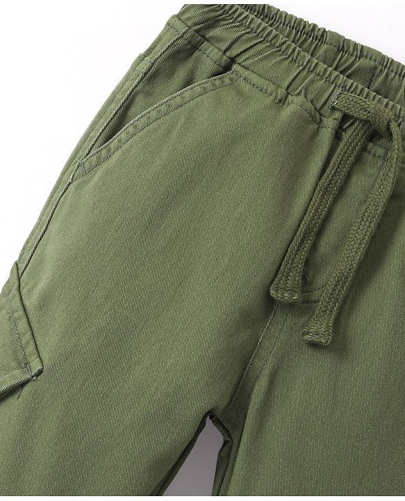 Babyhug Cotton Full Length Solid Joggers With Stretch- Olive