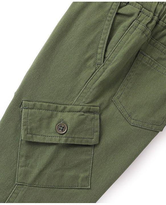Babyhug Cotton Full Length Solid Joggers With Stretch- Olive