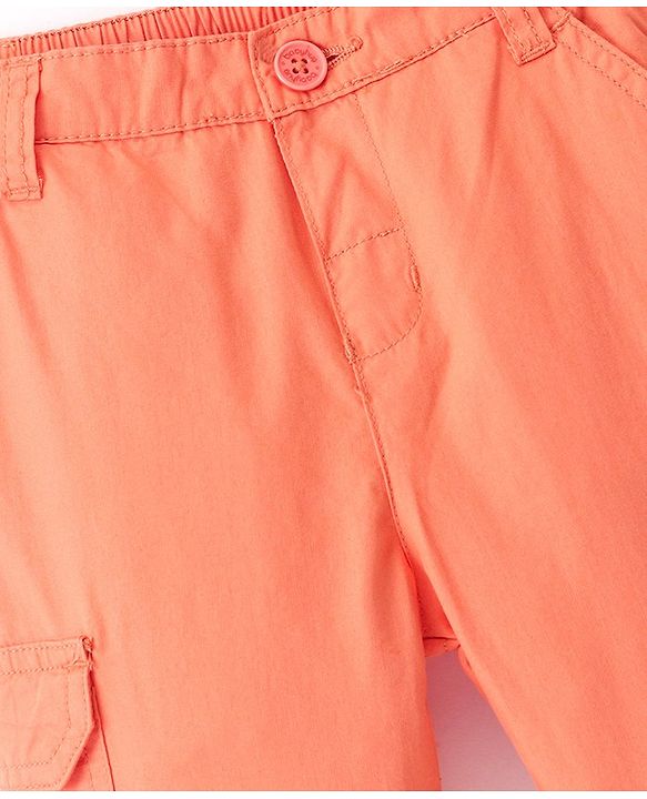 Babyhug 100% Cotton Woven Full Length Solid Colour Trousers - Orange