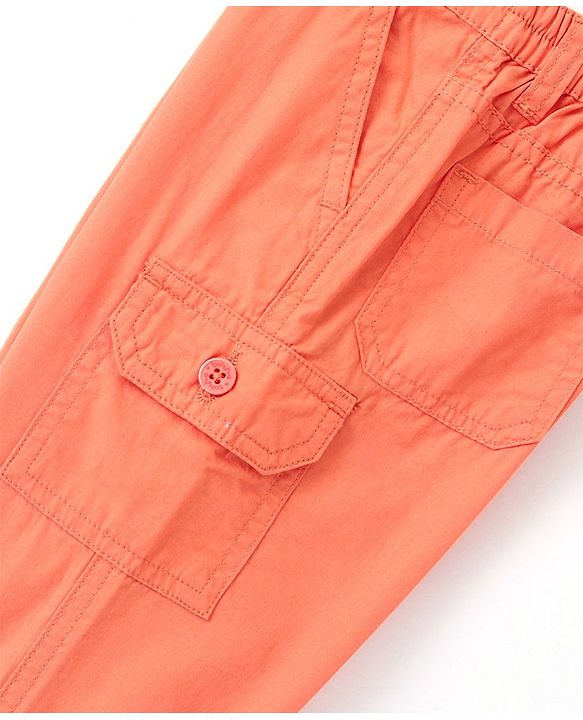 Babyhug 100% Cotton Woven Full Length Solid Colour Trousers - Orange