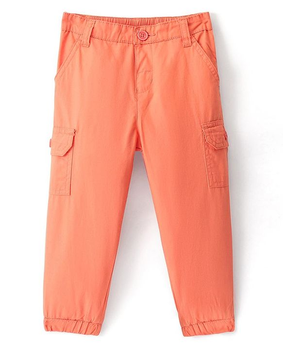 Babyhug 100% Cotton Woven Full Length Solid Colour Trousers - Orange