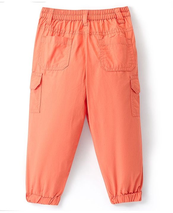 Babyhug 100% Cotton Woven Full Length Solid Colour Trousers - Orange