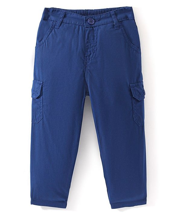 Babyhug 100% Cotton Full Length Woven Trousers - Navy Blue
