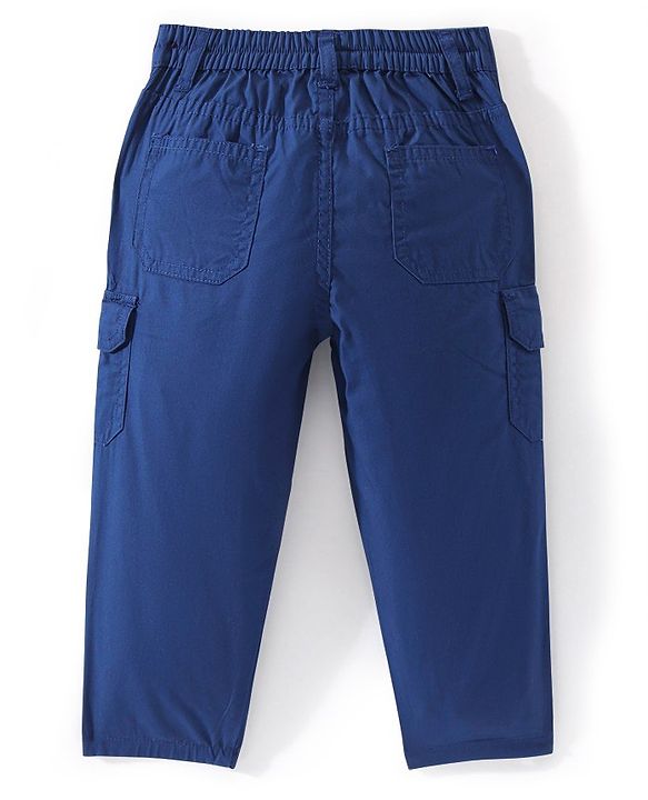 Babyhug 100% Cotton Full Length Woven Trousers - Navy Blue