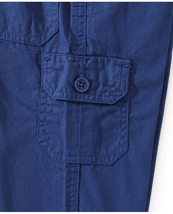 Babyhug 100% Cotton Full Length Woven Trousers - Navy Blue