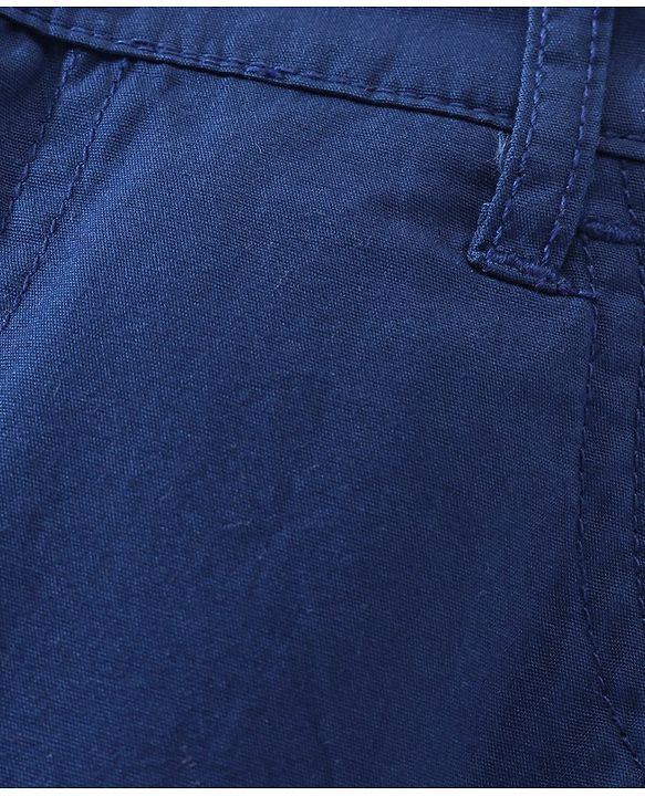 Babyhug 100% Cotton Full Length Woven Trousers - Navy Blue