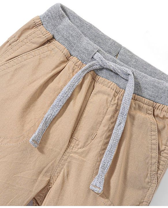 Babyhug Cotton Woven Full Length Solid Colour Trousers - Beige