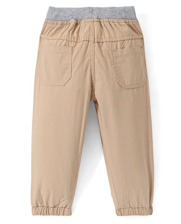 Babyhug Cotton Woven Full Length Solid Colour Trousers - Beige