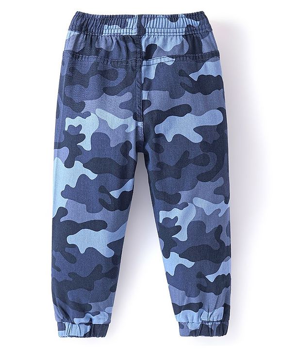 Babyhug Cotton Spandex Full Length Elasticated With Stretch Trouser Camouflage Print - Blue