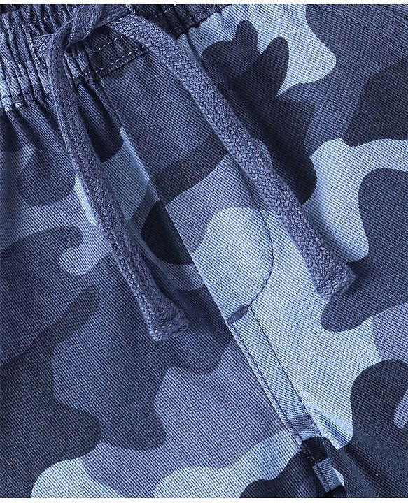 Babyhug Cotton Spandex Full Length Elasticated With Stretch Trouser Camouflage Print - Blue