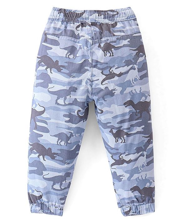 Babyhug Cotton Spandex Woven Full Length Camouflage Jogger Pant - Light Blue