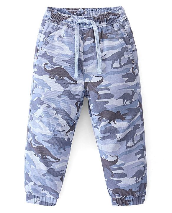 Babyhug Cotton Spandex Woven Full Length Camouflage Jogger Pant - Light Blue
