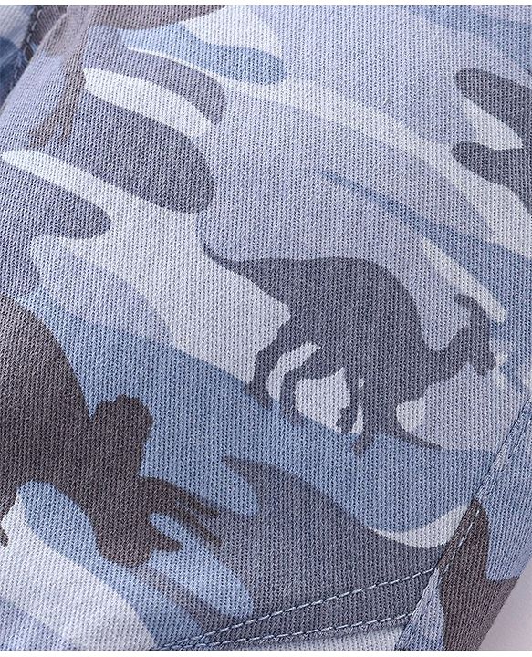 Babyhug Cotton Spandex Woven Full Length Camouflage Jogger Pant - Light Blue