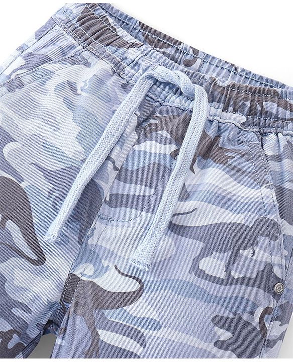 Babyhug Cotton Spandex Woven Full Length Camouflage Jogger Pant - Light Blue