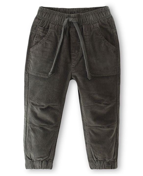 Babyhug Cotton Spandex Full Length Corduroy Pant with Stretch Solid Color - Olive