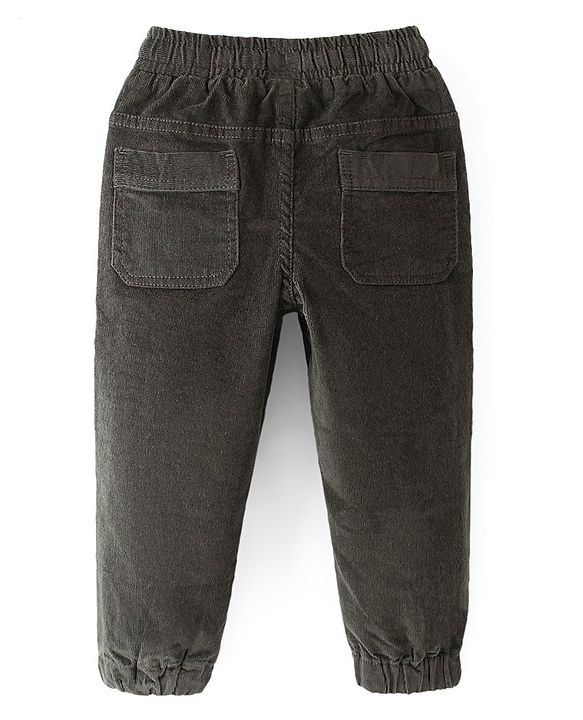 Babyhug Cotton Spandex Full Length Corduroy Pant with Stretch Solid Color - Olive