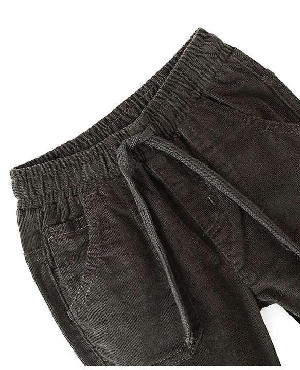 Babyhug Cotton Spandex Full Length Corduroy Pant with Stretch Solid Color - Olive