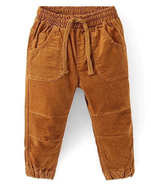 Babyhug Cotton Lycra Full Length Corduroy Pant Solid Color - Mustard